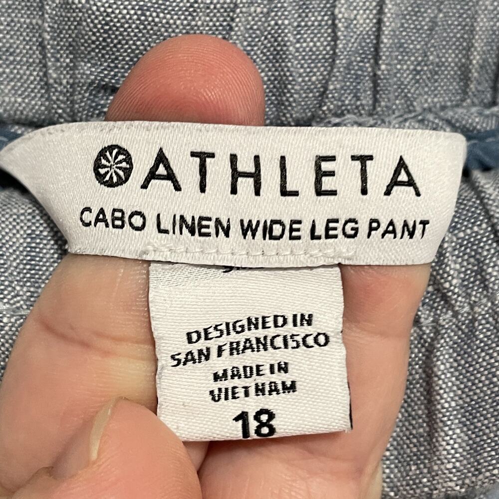 Athleta Womens Lagenlook Cabo Linen Wide Leg Pants Size 18 Blue Coastal Pull On - Picture 2 of 5